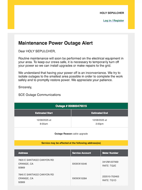 Notice of Outage